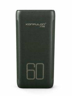 Зовнішній аккумулятор Павербанк Konfulon A28Q 60000mAh Type-C, QC/PD, 22.5W 5A з ліхтариком Зелений