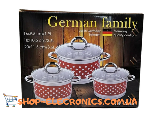 Набір каструль German Family з нержавіючої сталі (багатошарове дно) 6 предметів