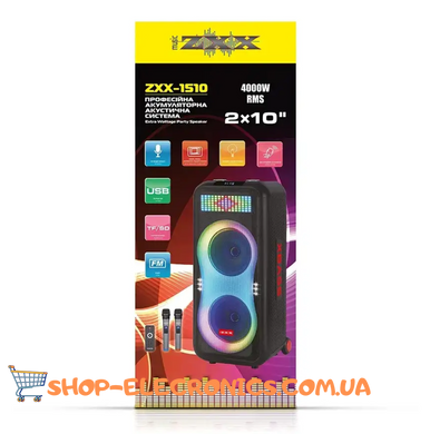 Портативная напольная акустическая система ZXX-1510 100Вт 2x10" с LED-подсветкой