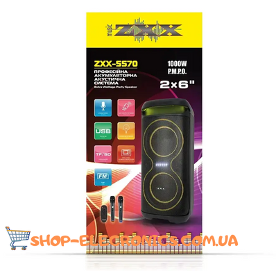 Колонка аккумуляторная ZXX-5570 30 Вт 2x6" с 2 микрофонами акустическая