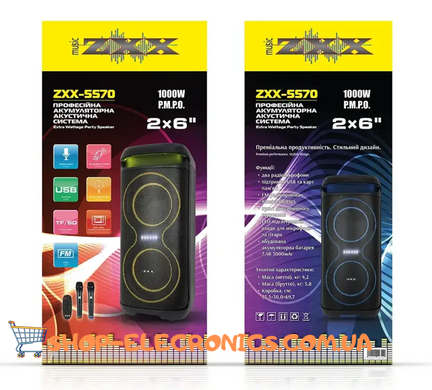 Колонка аккумуляторная ZXX-5570 30 Вт 2x6" с 2 микрофонами акустическая
