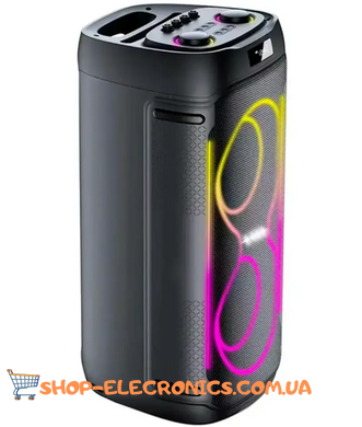 Мобильная акустическая колонка ZXX-8830 80Вт 2x10" с LED-подсветкой двумя радиомикрофонами и пультом
