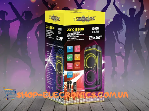 Портативная караоке-колонка ZXX-5530 80Вт 2x8" с 2 микрофонами