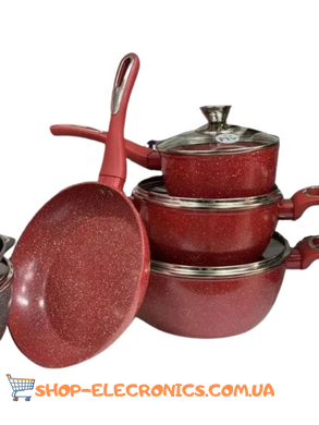 Набір каструль та сковорода (червоний) з антипригарним гранітним покриттям Higher Kitchen 314