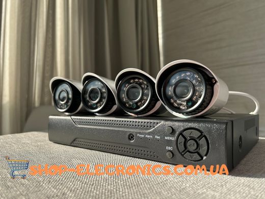 Відеореєстратор DVR 4 камери та 4 канальний 1/4" 0,3 Мп AHD 6145AHD-P4 (комплект системи відеоспостереження, 1080p, метал)