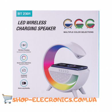 Портативная колонка c RGB-подсветкой BT/TF/Wireless Charger/USB/FM/AUX 5 Вт, белый