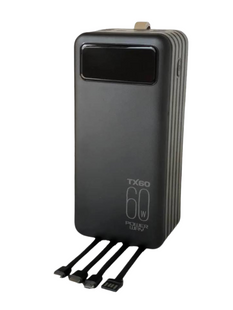 Повербанк 60000 mAh со встроенными кабелями (черный), Power Bank с фонариком Powerway TX60