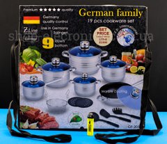 Набір посуду German Family GF-2022 + червоні силіконові ручки 19 предметів