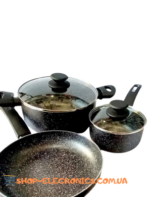 Набор посуды (черный) с антипригарным покрытием 10 предметов, 5 шаровое дно Rainberg 2302