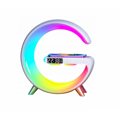 Портативна колонка c RGB-підсвічуванням BT/TF/Wireless Charger/USB/FM/AUX/Clock 15 Вт, біла