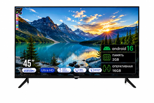 Телевізор Samsung 45" LED UltraHD з Android 16.0 та Smart TV 4K Bluetooth + Кріплення для ТБ