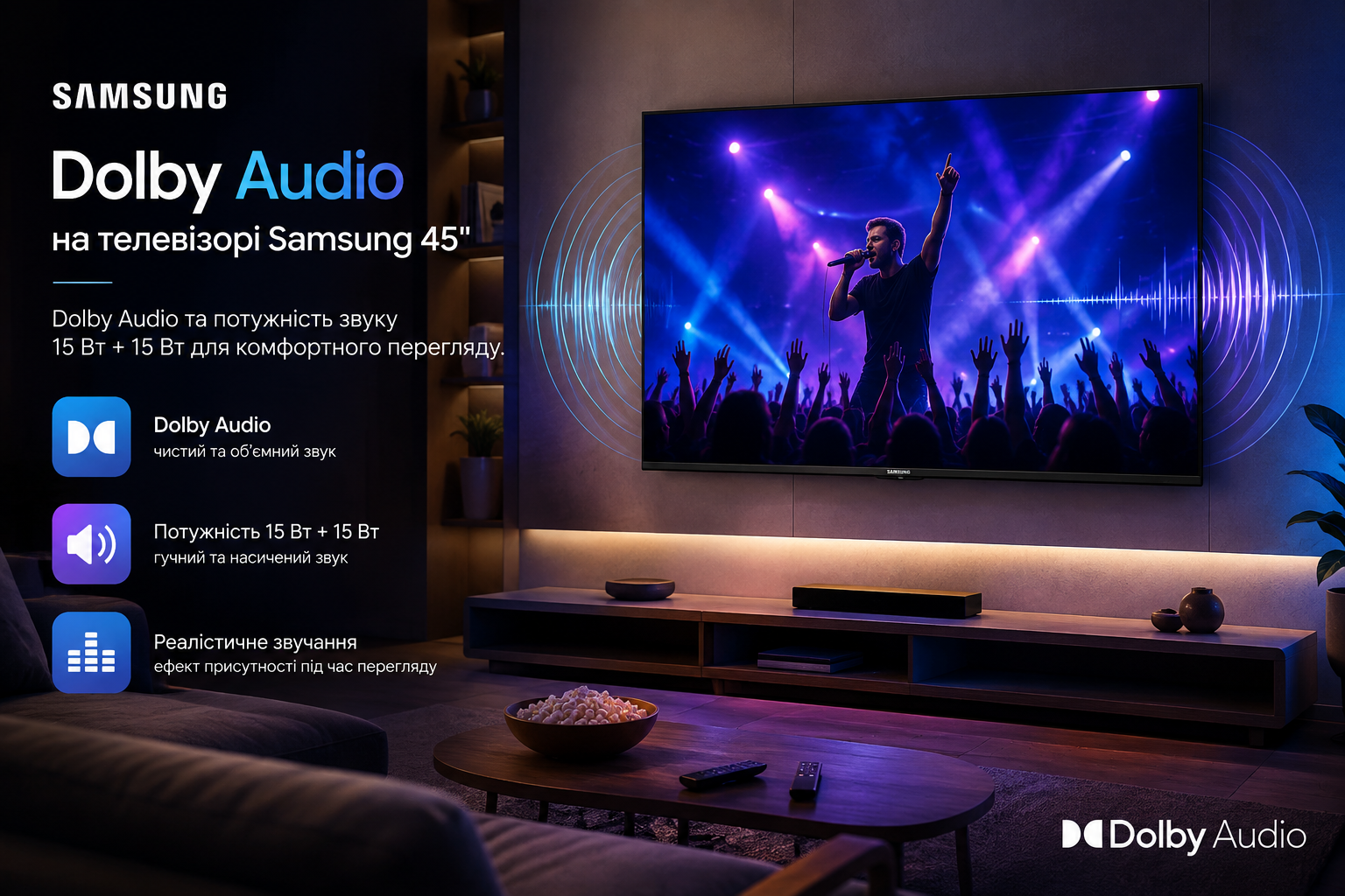 Dolby Audio на телевізорі Samsung 45