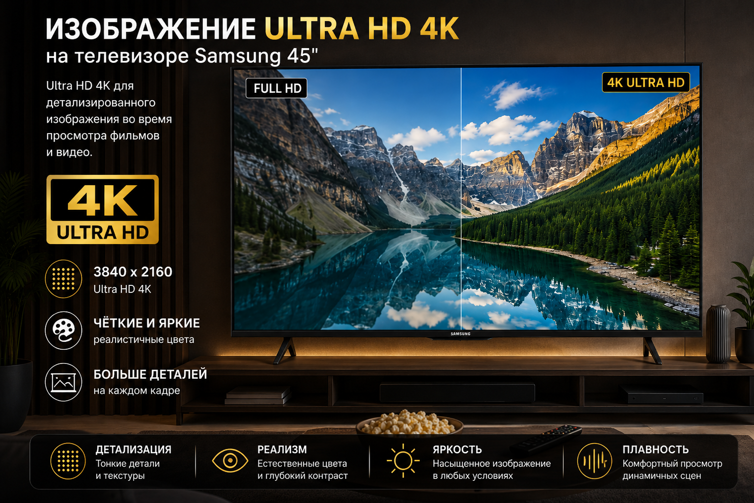 Телевизор Samsung 45 дюймов вид спереди