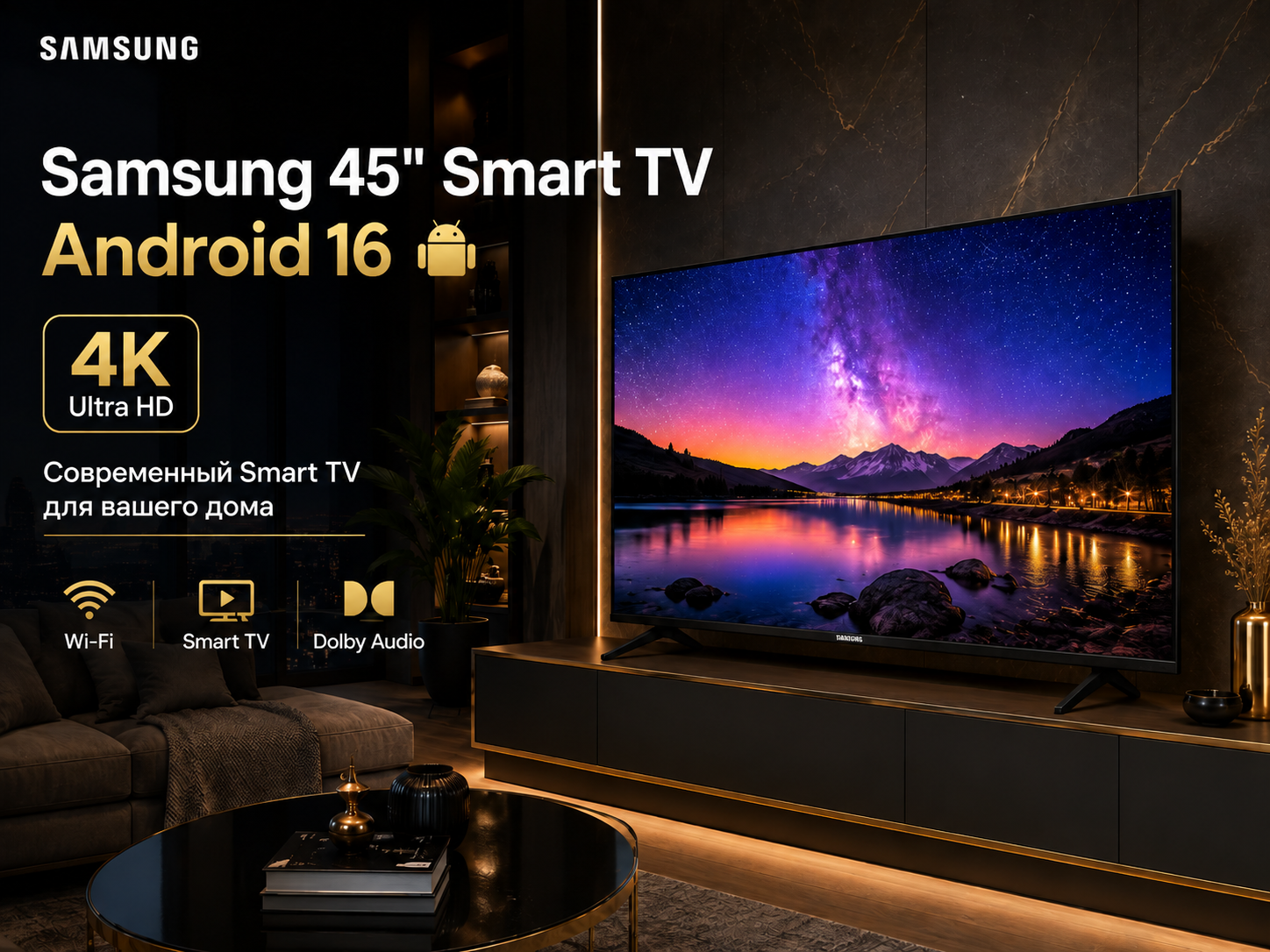 Smart TV Android 16 на телевизоре Samsung 45