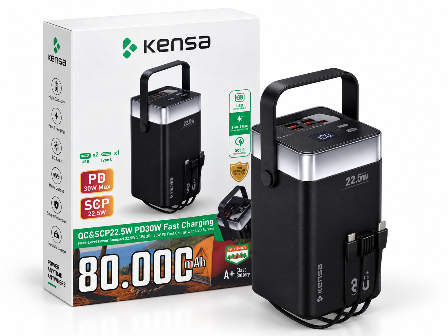 Повербанк Kensa 80000 mAh PD 30W QC SCP 22.5W з упаковкою