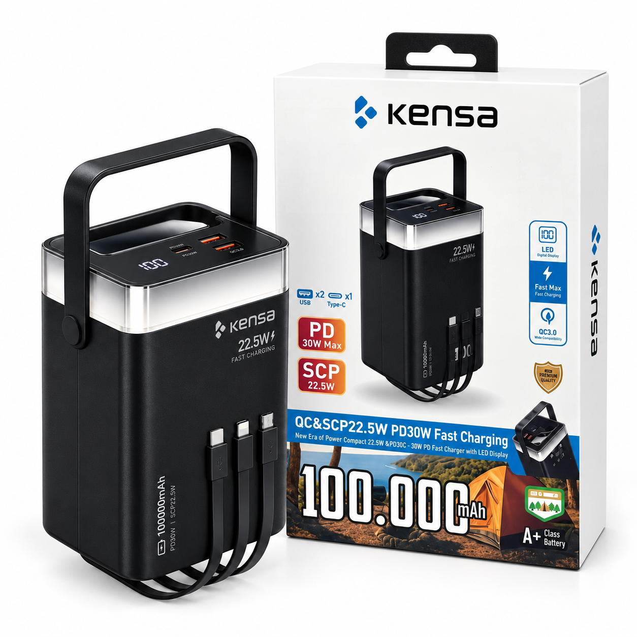 Повербанк Kensa 100000 mAh PD 30W QC SCP 22.5W з упаковкою